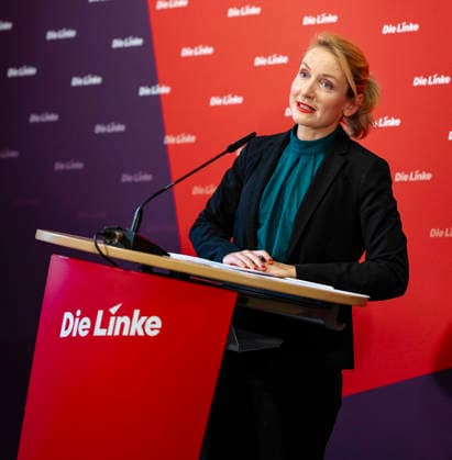 Ines Schwerdtner, Vorsitzende der Partei Die Linke, aufgenommen im Rahmen einer Pressekonferenz in Berlin, 11.05.2026. Berlin Deutschland Copyright: xYonaxElsnerx