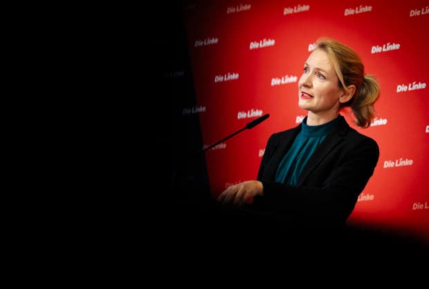 Ines Schwerdtner, Vorsitzende der Partei Die Linke, aufgenommen im Rahmen einer Pressekonferenz in Berlin, 11.05.2026. Berlin Deutschland Copyright: xYonaxElsnerx