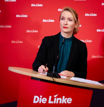 Ines Schwerdtner, Vorsitzende der Partei Die Linke, aufgenommen im Rahmen einer Pressekonferenz in Berlin, 11.05.2026. Berlin Deutschland Copyright: xYonaxElsnerx