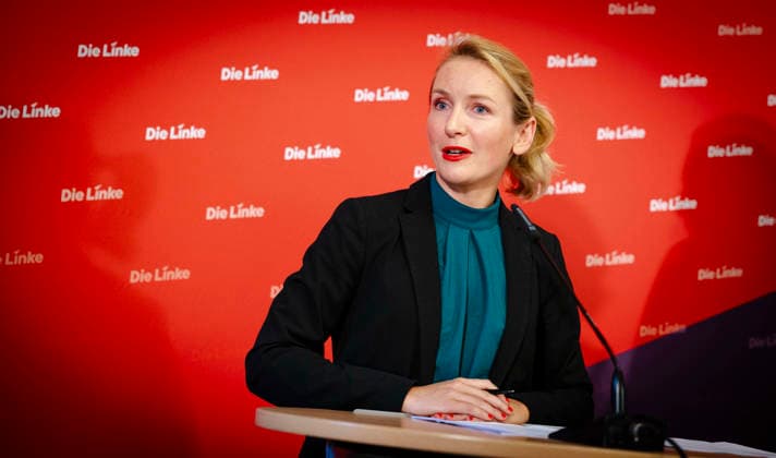 Ines Schwerdtner, Vorsitzende der Partei Die Linke, aufgenommen im Rahmen einer Pressekonferenz in Berlin, 11.05.2026. Berlin Deutschland Copyright: xYonaxElsnerx