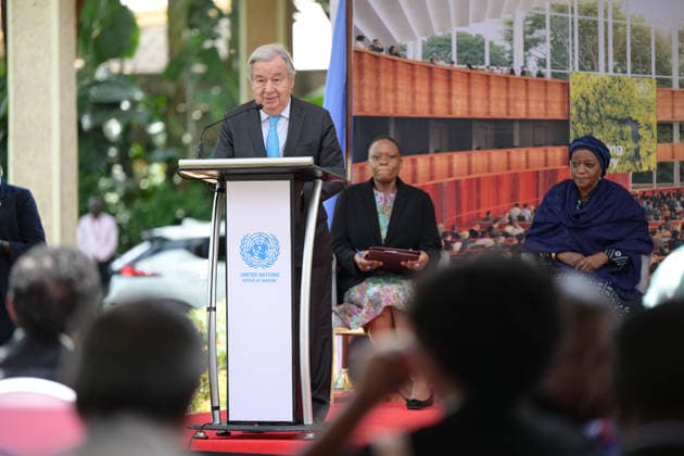 (260511) -- NAIROBI, May 11, 2026 -- United Nations Secretary-General Antonio Guterres gives a speech during a groundbreaking ceremony for the expansion of the UN headquarters in Nairobi, Kenya, May 11, 2026. United Nations Secretary-General Antonio Guterres and Kenyan President William Ruto on Monday launched a 340-million-U.S.-dollar expansion project at the United Nations Office at Nairobi (UNON). Once completed by 2029, the expansion project will position Nairobi as the third-largest UN global hub after New York and Geneva, with Vienna retaining the fourth position. ) KENYA-NAIROBI-UN-EXPANSION PROJECT-LAUNCH YangxGuang 