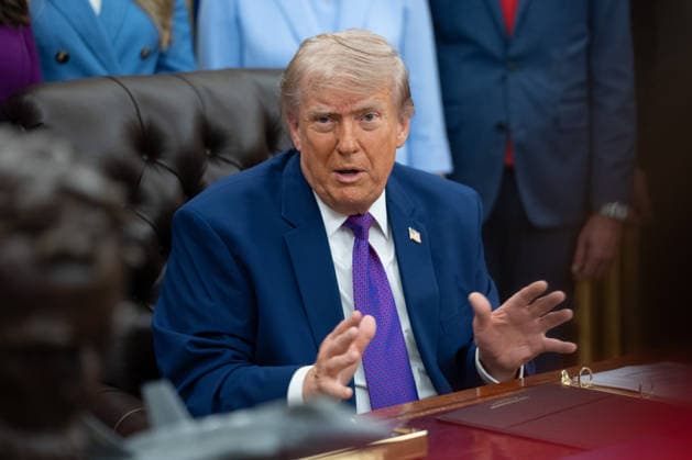 President Donald Trump gives remarks during an event promoting maternal healthcare in the Oval Office of the White House in Washington, DC on Monday, May 11, 2026. President Trump is meeting with healthcare workers as his administration launches Moms.gov to highlight resources for unexpected pregnancies.  WAX20260511202 AaronxSchwartz