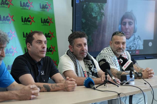 Press conference of Global Sumud Flotilla activist released by Israel, Saif Abukeshek in Barcelona Global Sumud Flotilla activist released by Israel, Saif Abukeshek c , and Global Sumud Flotilla member Eduard Lucas d , during a press conference, on May 11, 2026, in Barcelona, Catalunya Espana Abukeshek has flown to Spain from Athens after being released by Israeli authorities Activists Saif Abukeshek and Thiago Avila were intercepted by Israeli forces on April 30 in international waters while sailing towards the Gaza Strip aboard the Global Sumud Flotilla Following their arrest, Abukeshek and Thiago were transferred to the Shikma detention center, located in the city of Ashkelon, Israel 11 MAY 2026 Barcelona Catalunya Catalunya Catalunya C Copyright: xDavidxZorrakinox 7515586