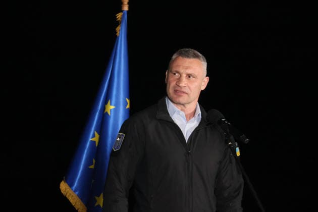 RECORD DATE NOT STATED Kyiv Mayor Vitalii Klitschko attends the ceremonial illumination of the Motherland Monument in the colors of the European Union flag to celebrate Europe Day, Kyiv, Ukraine, on May 9, 2026 (Photo by Pavlo Bahmut Ukrinform) Motherland Monument illuminated in EU colors on Europe Day  Copyright: xPavloxBahmutx
