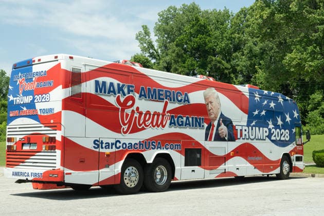 May 11, 2026, Atlanta, Georgia, USA: The Ã¢â‚¬ËœMake America Great Again - Trump 2028Ã¢â‚¬â ¢ tour bus mysteriously being prepared for an upcoming Donald Trump campaign stop. The tour bus was spotted at a facility in Atlanta, Georgia. Atlanta USA - ZUMAo124 20260511_znp_o124_003 Copyright: xChristopherxOquendox