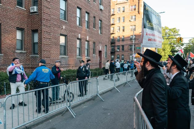 New York, NY May 11: Pro-Palestinian demonstrators and pro-Zionist counter protesters clashed in the Midwood neighborhood of Brooklyn during a protest against an Israeli real estate event accused by organizers of promoting the sale of Palestinian land in the occupied West Bank on May 11, 2026. Credit: Xavier Diaz USA - ZUMAa123 20260512_zaa_a123_002 Copyright: xAdMediax