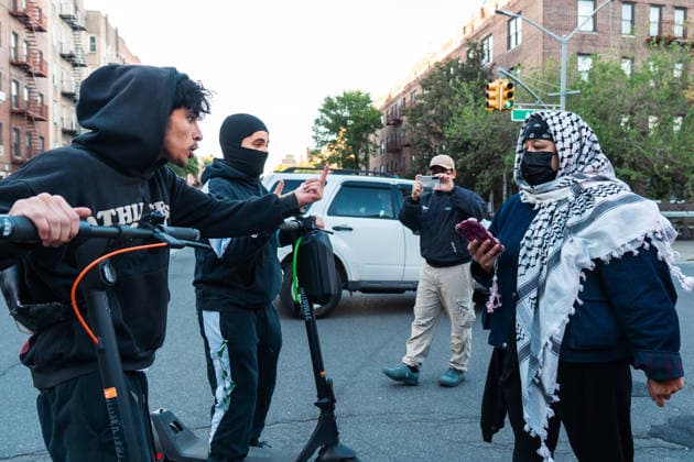 New York, NY May 11: Pro-Palestinian demonstrators and pro-Zionist counter protesters clashed in the Midwood neighborhood of Brooklyn during a protest against an Israeli real estate event accused by organizers of promoting the sale of Palestinian land in the occupied West Bank on May 11, 2026. Credit: Xavier Diaz USA - ZUMAa123 20260512_zaa_a123_010 Copyright: xAdMediax