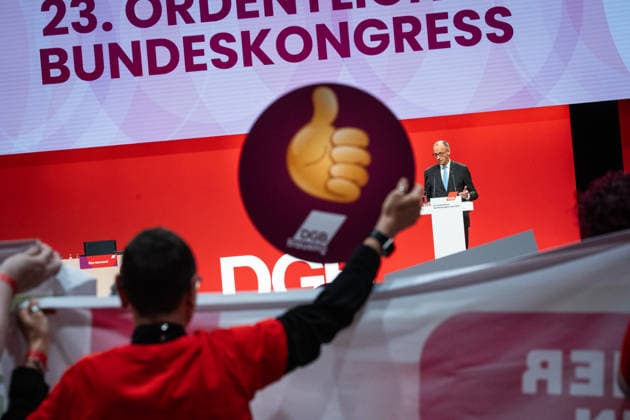 Bundeskanzler Friedrich Merz spricht auf dem Bundeskongress des DGB in Berlin;DGB Bundeskongress 2026 in Berlin - Deutscher Gewerkschaftsbund, Berlin Berlin Deutschland Hotel Estrel