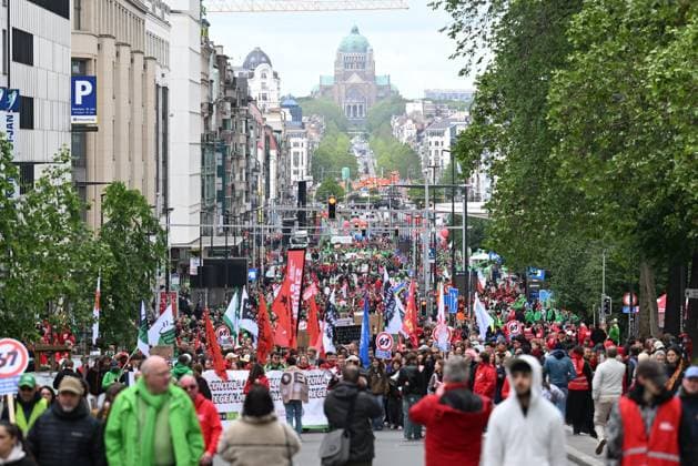 National demonstration 12 05 2026 BRUSSELS, BELGIUM - MAY 12 : National demonstration organised by trade unions and citizens groups in Brussels against rising energy prices and the Arizona government s social reforms on May 12, 2026 in Brussels, Belgium, 12 05 2026 Brussels Belgium  Copyright: xDidierxLebrunx