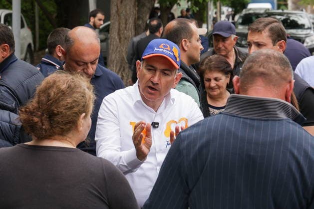ARMENIA, YEREVAN - MAY 12, 2026: Armenia s incumbent prime minister Nikol Pashinyan (C) meets local residents during his election campaign for the 2026 Armenia parliamentary election. Alexander Patrin TASS  92358235
