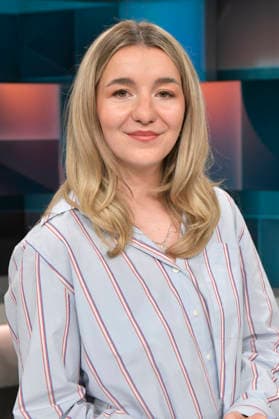 Carolin Worbs in der ARD-Talkshow hart aber fair im Studio Adlershof. Berlin, 11.05.2026