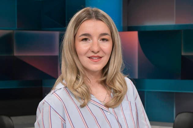 Carolin Worbs in der ARD-Talkshow hart aber fair im Studio Adlershof. Berlin, 11.05.2026