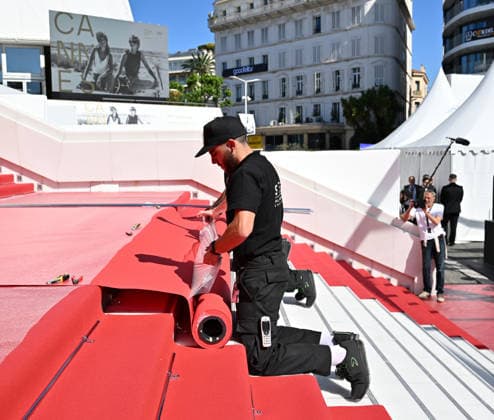 79th Cannes Film Festival: Red carpet installation CANNES, FRANCE - MAY 12: Staff of Palais install red carpet ahead of the opening ceremony of the 79th annual Cannes Film Festival in Cannes, France on May 12, 2026. Mustafa Yalcin Anadolu Cannes France. Editorial use only. Please get in touch for any other usage.  Copyright: x2026xAnadoluxMustafaxYalcinx