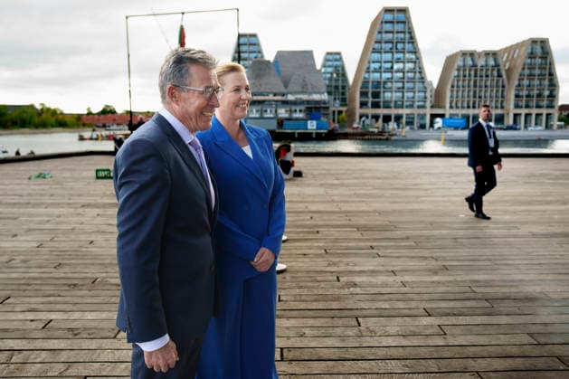 Copenhagen Democracy Summit at the Royal Danish Playhouse Anders Fogh Rasmussen, Founder and Chairman of Rasmussen Global and the Alliance of Democracies Foundation, and Danish Prime Minister Mette Frederiksen arrives at the Copenhagen Democracy Summit at the Royal Danish Playhouse on Tuesday, May 12, 2026. , Copenhagen Denmark Copyright: Ritzau Scanpix LiselottexSabroex spdk20260512-113208-L