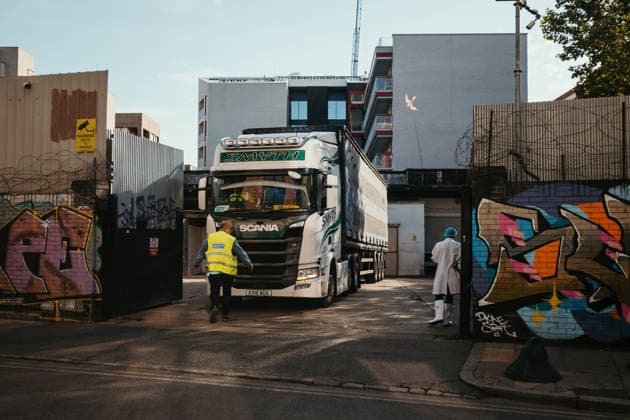 East London Chicken Save Animal rights activists with East London Chicken Save hold a vigil outside Kedassia Poultry in East London, bearing witness to chickens being transported to slaughter. Vigils organised by the group aim to document conditions and offer brief moments of compassion to animals inside transport trucks before they enter the facility., Credit:Harvey Giles Avalon  Copyright: xHarveyxGilesx xAvalonx 1098285332