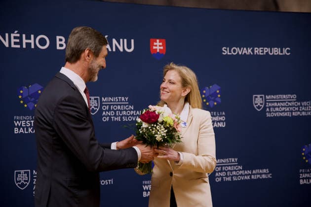 Slovakia hosts ministerial meeting of the Friends of the Western Balkans BRATISLAVA, SLOVAKIA - MAY 12: The Minister of Foreign and European Affairs of the Slovak Republic, Juraj Blanar welcomes Minister for European and International Affairs of Austria Beate Meinl-Reisinger during the ministerial meeting of the Friends of the Western Balkans group at Bratislava Castle in Bratislava, Slovakia on May 12, 2026. The event brings together foreign ministers of the member states of the Friends of the Western Balkans group (Slovakia, Czechia, Greece, Croatia, Austria, Slovenia and Italy) and representatives of the Western Balkans (Albania, Bosnia and Herzegovina, Montenegro, Kosovo, North Macedonia and Serbia), along with the European Commissioner Copyright: x2026xAnadoluxZuzanaxGogovax