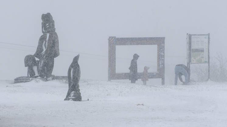 Die Eisheiligen treffen mit voller Macht das Erzgebirge. Am Nachmittag gab es Schnee, Sturm, Schneeverwehungen und ein Wintergewitter bis auf 600 Metern herab. Auf dem Fichtelberg gab es gegen 14 Uhr ein Wintergewitter samt Schneesturm. Eine Familie wurde dabei eiskalt überrascht. Binnen weniger Minuten war alles weiß und mit Schnee bedeckt. Die Sicht ging auf wenige Meter zurück. Selbst Schafe waren mit einer weißen Haube bedeckt. Die Schafskälte steht uns erst noch bevor. Fichtelberg Sachsen Deutschland