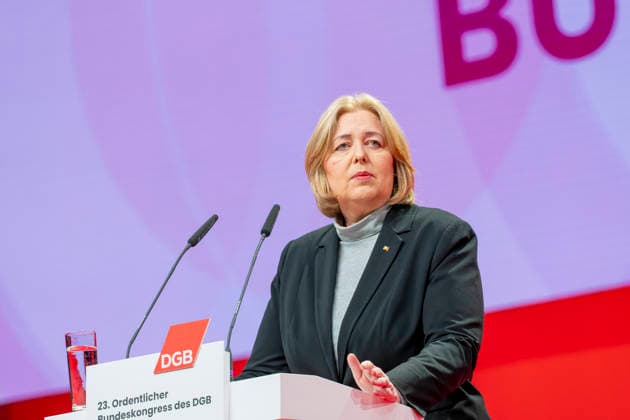 Bärbel Bas beim DGB EUR, Deutschland, Berlin, 12.05.2026: Bärbel Bas (SPD), Bundesministerin für Arbeit und Soziales besucht den 23. DGB Bundeskongress und hält eine Rede.