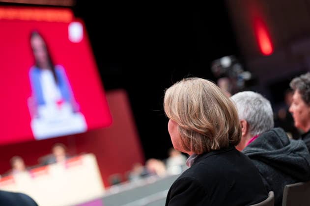 Bärbel Bas beim DGB EUR, Deutschland, Berlin, 12.05.2026: Bärbel Bas (SPD), Bundesministerin für Arbeit und Soziales besucht den 23. DGB Bundeskongress und hält eine Rede.