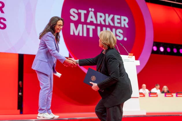 Bärbel Bas beim DGB EUR, Deutschland, Berlin, 12.05.2026: Bärbel Bas (SPD), Bundesministerin für Arbeit und Soziales besucht den 23. DGB Bundeskongress und hält eine Rede.