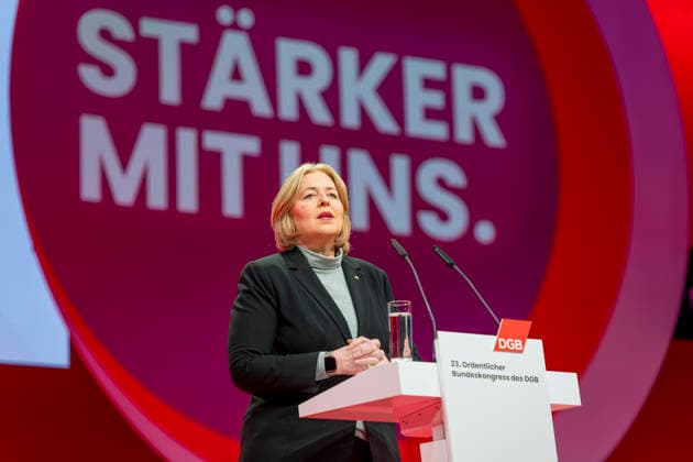 Bärbel Bas beim DGB EUR, Deutschland, Berlin, 12.05.2026: Bärbel Bas (SPD), Bundesministerin für Arbeit und Soziales besucht den 23. DGB Bundeskongress und hält eine Rede.