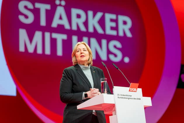 Bärbel Bas beim DGB EUR, Deutschland, Berlin, 12.05.2026: Bärbel Bas (SPD), Bundesministerin für Arbeit und Soziales besucht den 23. DGB Bundeskongress und hält eine Rede.