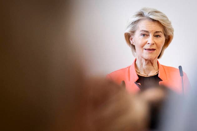DENMARK Keeping our Children and Families Safe in the AI Era, King Frederik, King Frederik X President of the European Commission, Ursula von der Leyen, at the international conference Keeping our Children and Families Safe in the AI Era in the Landsting Hall at Christiansborg Palace on Tuesday, May 12, 2026. The conference is organized by Save the Children and the American organization Common Sense Media and focuses on how politicians, experts, and tech leaders can protect children and young people from the harmful consequences of social media and artificial intelligence. (Photo: Ida Marie Odgaard Ritzau Scanpix) , Copenhagen Denmark Copyright: RitzauxScanpix IdaxMariexOdgaardx spdk20260512-143147-L