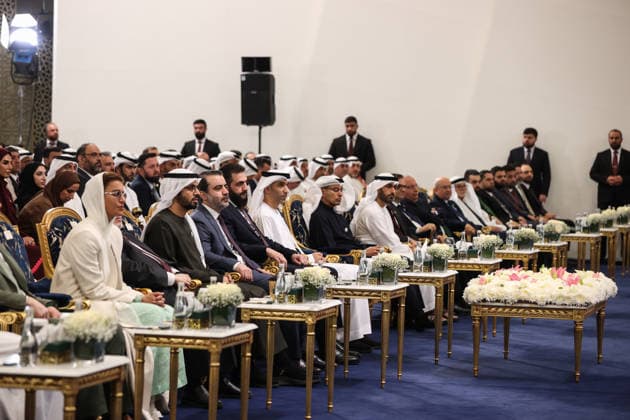 Syria and UAE hold Investment Forum in Damascus DAMASCUS, SYRIA - MAY 12: Syrian President Ahmed al-Sharaa (4th L) and Syrian Foreign Minister Asaad al-Shaibani (3rd L) attend the second day of the first Syria-UAE Investment Forum at the People s Palace in Damascus, Syria, on May 12, 2026. The forum aims to strengthen economic and investment cooperation between Syria and the United Arab Emirates. Izz Aldien Alqasem Anadolu Damascus Syria. Editorial use only. Please get in touch for any other usage.  Copyright: x2026xAnadoluxIzzxAldienxAlqasemx