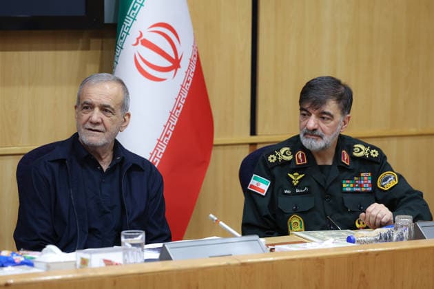 May 12, 2026, Tehran, Iran: Iranian President MASOUD PEZESHKIAN (L), Iranian police chief General AHMAD REZA RADAN (R), during a meeting of Police Command of the Islamic Republic of Iran officials. Tehran Iran - ZUMAi98_ 20260512_zih_i98_034 Copyright: xIranianxPresidencyx