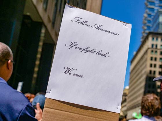 May 12, 2026, New York, New York, USA: Anti ICE protest outside 26 Federal Plaza NYC. The Hands Off demonstration.demanded no more ICE raids in NYC outside of the federal building with signs and speeches. New York USA  - ZUMAh156 20260512_znp_h156_006 Copyright: xMiloxHessx