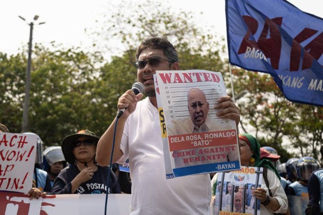 May 13, 2026, Pasay City, Ncr, Philippines: Morning before the Senate session, groups from Bagong Alyansang Makabayan condemns the Senate s decision to shield War on Drugs perpetrator Ronald Bato dela Rosa from an International Criminal Court arrest warrant, in front of the Senate of the Philippines in Pasay City on May 13, 2025.....The groups staged a protest demanding the Senate proceed forthwith with Vice President Sara Duterte s impeachment. Pasay City Philippines  - ZUMAm340 20260513_zip_m340_009 Copyright: xZedrichxXylakxMadridx