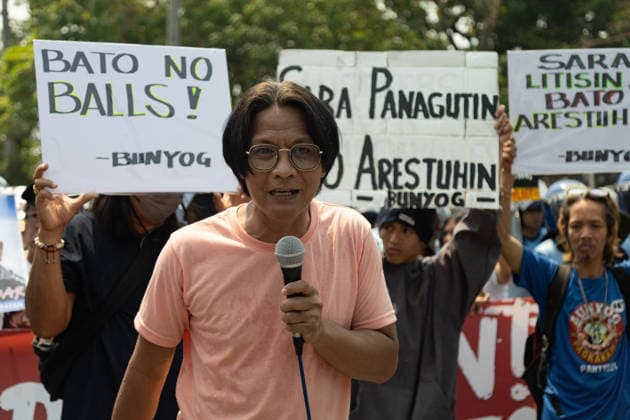 May 13, 2026, Pasay City, Ncr, Philippines: Morning before the Senate session, groups from Bagong Alyansang Makabayan condemns the Senate s decision to shield War on Drugs perpetrator Ronald Bato dela Rosa from an International Criminal Court arrest warrant, in front of the Senate of the Philippines in Pasay City on May 13, 2025.....The groups staged a protest demanding the Senate proceed forthwith with Vice President Sara Duterte s impeachment. Pasay City Philippines - ZUMAm340 20260513_zip_m340_008 Copyright: xZedrichxXylakxMadridx