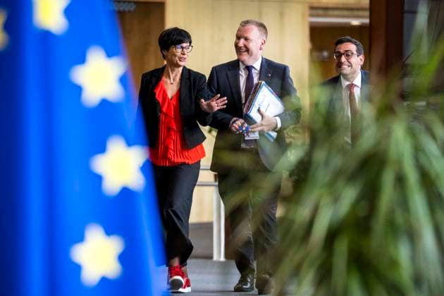 May 13, 2026: (L-R) Marta Kos , EU Commissioner for Enlargement , Michael McGrath , EU Commissioner for Democracy, Justice, and the Rule of Law and Stephane Sejourne , executive Vice-President of the European Commission for Prosperity and Industrial Strategy arrive for the weekly meeting of the College of Commissioners at the European Commission headquarters in Brussels, Belgium, 13.05.2026. The College is expected to discuss the future of EU cohesion policy, possible restructuring of the European Commissions regional policy department DG REGIO and broader plans to redirect EU spending toward competitiveness and defence priorities. . - ZUMAw80_ 20260513_faf_w80_015 Copyright: xWiktorxDabkowskix