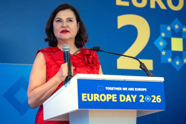 RECORD DATE NOT STATED Ambassador of the European Union to Ukraine Katarina Mathernova delivers a speech during a ceremonial reception hosted by the Delegation of the European Union to Ukraine on the occasion of Europe Day, celebrated on May 9, in Kyiv, Ukraine, on May 12, 2026 (Photo by Danylo Antoniuk Ukrinform) Europe Day reception held by EU Delegation to Ukraine  Copyright: xDanyloxAntoniukx
