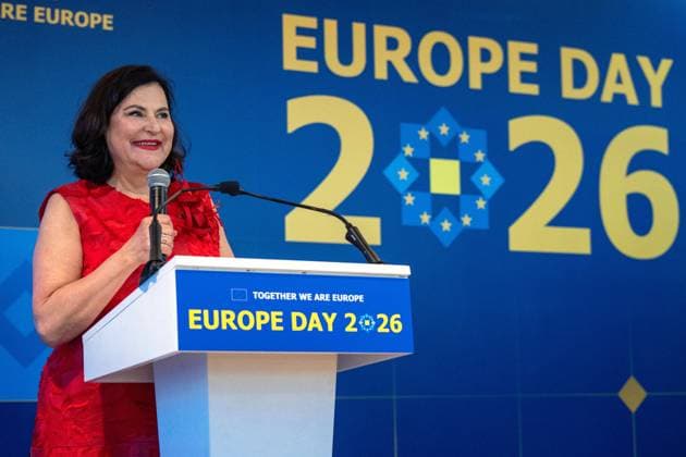 RECORD DATE NOT STATED Ambassador of the European Union to Ukraine Katarina Mathernova delivers a speech during a ceremonial reception hosted by the Delegation of the European Union to Ukraine on the occasion of Europe Day, celebrated on May 9, in Kyiv, Ukraine, on May 12, 2026 (Photo by Danylo Antoniuk Ukrinform) Europe Day reception held by EU Delegation to Ukraine  Copyright: xDanyloxAntoniukx