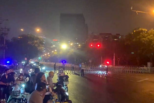 CHINA, BEIJING - MAY 13, 2026: Situation outside Four Seasons Hotel Beijing and Kempinski Hotel Beijing Yansha Center ahead of the arrival of US President Donald J. Trump for a state visit. Video grab. Best quality available. Ivan Kargapoltsev TASS  92406648