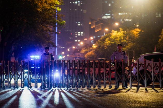 CHINA, BEIJING - MAY 13, 2026: Situation outside Four Seasons Hotel Beijing and Kempinski Hotel Beijing Yansha Center ahead of the arrival of US President Donald J. Trump for a state visit. Artyom Prytkov TASS  92413375