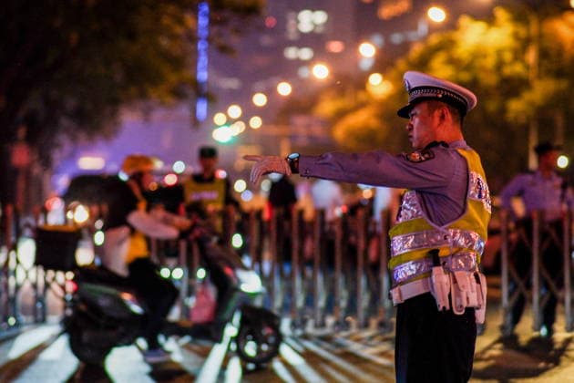 CHINA, BEIJING - MAY 13, 2026: Situation outside Four Seasons Hotel Beijing and Kempinski Hotel Beijing Yansha Center ahead of the arrival of US President Donald J. Trump for a state visit. Artyom Prytkov TASS  92413385