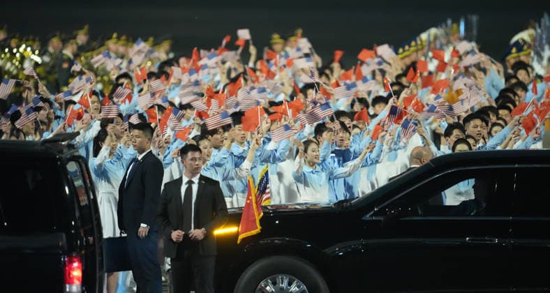BEIJING, CHINA - MAY 13: U.S. President Donald Trump arrives at Beijing Capital International Airport on May 13, 2026 in Beijing, China. At the invitation of Chinese President Xi Jinping, Trump is visiting China from May 13 to 15.  Copyright: xVCGx 111641205036