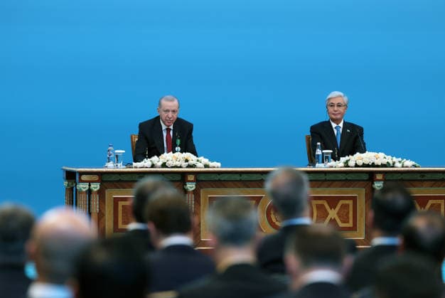 Turkish President Recep Tayyip Erdogan in Kazakhstan ASTANA, KAZAKHSTAN - MAY 14: (----EDITORIAL USE ONLY - MANDATORY CREDIT - TURKISH PRESIDENCY HANDOUT - NO MARKETING NO ADVERTISING CAMPAIGNS - DISTRIBUTED AS A SERVICE TO CLIENTS----) Turkish President Recep Tayyip Erdogan and Kazakh President Kassym-Jomart Tokayev attend the signing ceremony of bilateral agreements at the Independence Palace in Astana, Kazakhstan on May 14, 2026. Turkish Presidency Anadolu Astana Kazakhstan. Editorial use only. Please get in touch for any other usage.  Copyright: x2026xAnadoluxTurkishxPresidencyx