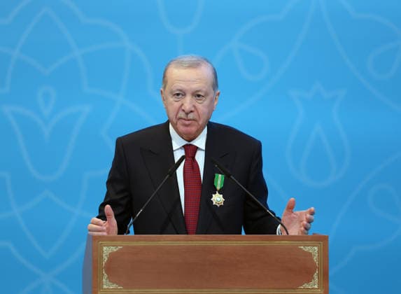 Turkish President Recep Tayyip Erdogan in Kazakhstan ASTANA, KAZAKHSTAN - MAY 14: (----EDITORIAL USE ONLY - MANDATORY CREDIT - TURKISH PRESIDENCY HANDOUT - NO MARKETING NO ADVERTISING CAMPAIGNS - DISTRIBUTED AS A SERVICE TO CLIENTS----) Turkish President Recep Tayyip Erdogan makes a speech following the signing ceremony of bilateral agreements with Kazakh President Kassym-Jomart Tokayev at the Independence Palace in Astana, Kazakhstan on May 14, 2026. Turkish Presidency Anadolu Astana Kazakstan. Editorial use only. Please get in touch for any other usage.  Copyright: x2026xAnadoluxTurkishxPresidencyx