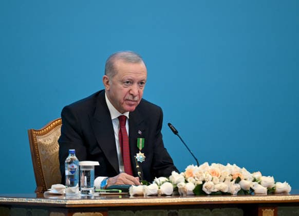 Turkish President Recep Tayyip Erdogan in Kazakhstan ASTANA, KAZAKHSTAN - MAY 14: Turkish President Recep Tayyip Erdogan and Kazakh President Kassym-Jomart Tokayev attend the signing ceremony of bilateral agreements at the Independence Palace in Astana, Kazakhstan on May 14, 2026. Mehmet Ali Ozcan Anadolu Astana Kazakhstan. Editorial use only. Please get in touch for any other usage.  Copyright: x2026xAnadoluxMehmetxAlixOzcanx