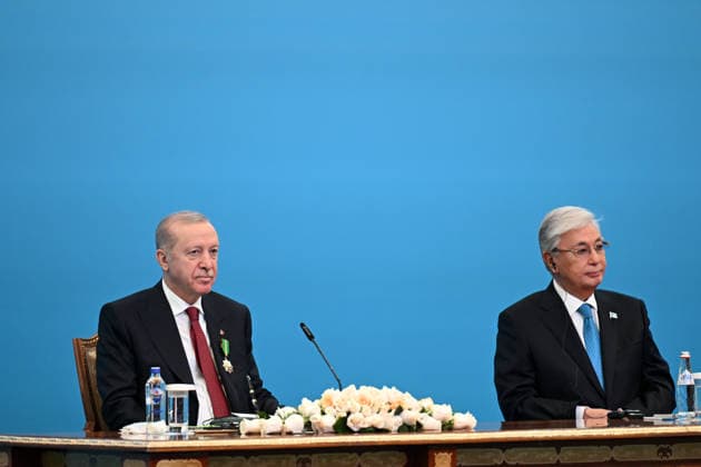 Turkish President Recep Tayyip Erdogan in Kazakhstan ASTANA, KAZAKHSTAN - MAY 14: Turkish President Recep Tayyip Erdogan and Kazakh President Kassym-Jomart Tokayev attend the signing ceremony of bilateral agreements at the Independence Palace in Astana, Kazakhstan on May 14, 2026. Mehmet Ali Ozcan Anadolu Astana Kazakhstan. Editorial use only. Please get in touch for any other usage.  Copyright: x2026xAnadoluxMehmetxAlixOzcanx