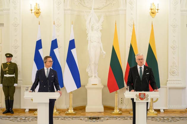 Lithuanian, Finnish presidents hold joint press conference in Vilnius VILNIUS, LITHUANIA - MAY 14: Lithuanian President Gitanas Nauseda and Finnish President Alexander Stubb hold a joint press conference at the Presidential Palace in Vilnius, Lithuania on May 14, 2026. Yauhen Yerchak Anadolu Vilnius Lithuania. Editorial use only. Please get in touch for any other usage.  Copyright: x2026xAnadoluxYauhenxYerchakx