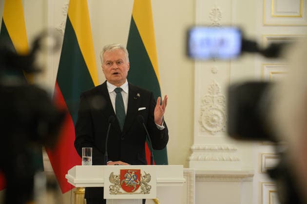 Lithuanian, Finnish presidents hold joint press conference in Vilnius VILNIUS, LITHUANIA - MAY 14: Lithuanian President Gitanas Nauseda and Finnish President Alexander Stubb hold a joint press conference at the Presidential Palace in Vilnius, Lithuania on May 14, 2026. Yauhen Yerchak Anadolu Vilnius Lithuania. Editorial use only. Please get in touch for any other usage.  Copyright: x2026xAnadoluxYauhenxYerchakx