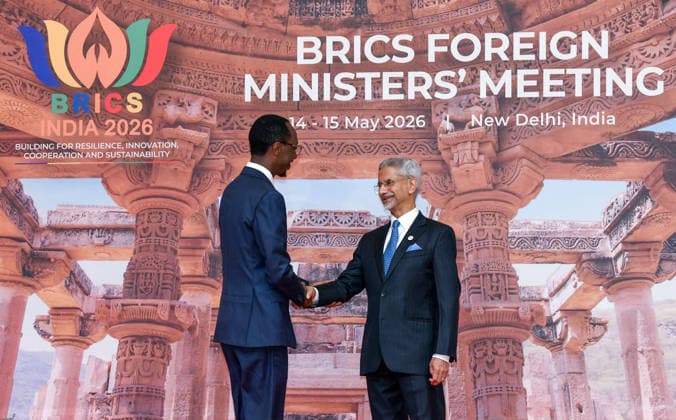 External Affairs Minister S. Jaishankar welcomes Minister of Foreign Affairs of Ethiopia, Gedion Timothewos Hessebon during the BRICS Foreign Ministers™ Meeting 2026 New Delhi, May 14 (ANI): External Affairs Minister S. Jaishankar welcomes Minister of Foreign Affairs of Ethiopia, Gedion Timothewos Hessebon during the BRICS Foreign Ministers™ Meeting 2026, at Bharat Mandapam, in New Delhi on Thursday. New Delhi Delhi India Copyright: xANIx ANI_20260514070