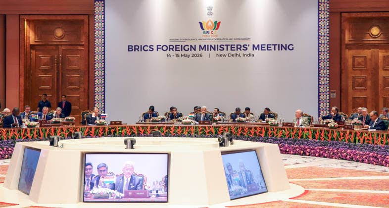 BRICS Foreign Ministers™ Meeting 2026 under India™s Chairship- Day 1 New Delhi, May 14 (ANI): External Affairs Minister S. Jaishankar addresses the BRICS Foreign Ministers Meeting, held at Bharat Mandapam, in New Delhi on Thursday. NEW DELHI Delhi India Copyright: xANIx ANI_20260514074