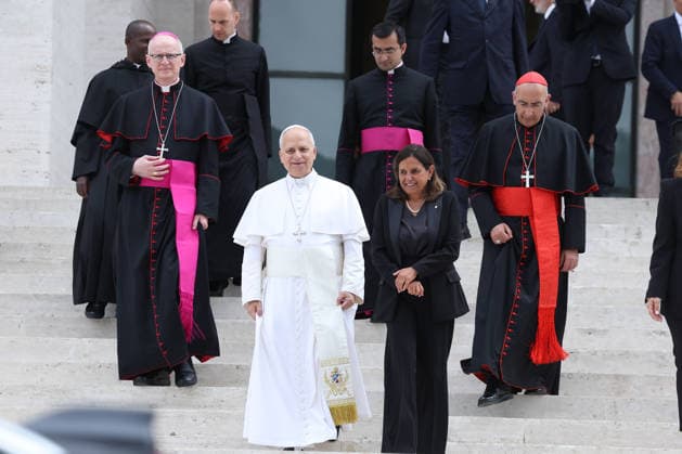 IPA84674289 - Rome - Italy, May 14, 2026: Institutional visit of His Holiness Pope Leo XIV to Sapienza University of Rome. The meeting with the Roman academic community represented a moment of discussion on the themes of education, research and the role of new generations in contemporary society.  Copyright: xmarcoxiacobuccix xmarcoxiacobuccix 84674289