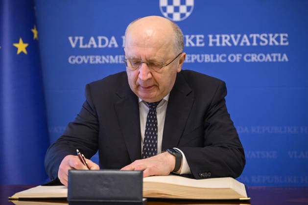 Andrius Kubilius in Croatia Prime Minister Andrej Plenkovic met with European Commissioner for Defence and Space Andrius Kubilius May 14, 2026 in Zagreb, Croatia  NevaxZganec PIXSELL