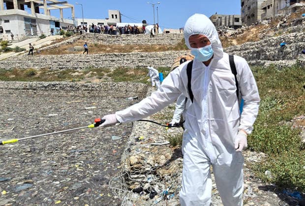 Gaza municipality launches insect control campaign in northern Gaza City Field crews from Gaza Municipality carry out pesticide spraying operations as part of a campaign to combat mosquitoes and harmful insects near Sheikh Radwan pond north of Gaza City on May 14, 2026. The campaign, implemented in cooperation with the Turkish Hudaei Foundation, is scheduled to continue for one week and aims to spray around 300 liters of pesticides in different areas amid deteriorating environmental and health conditions in the Gaza Strip. Photo by Mekael Bhar apaimages Gaza city Gaza Strip Palestinian Territory 140526_Gaza_MB_00(3) Copyright: xapaimagesxMekaelxBharx xapaimagesx
